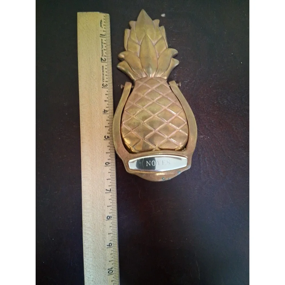 Vintage All Brass Pineapple Door Knocker Great Tarnish. Name NOYES